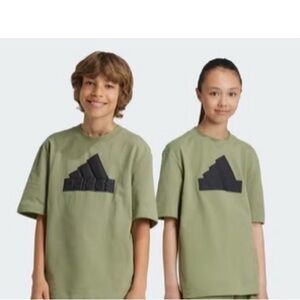 Boys Adidas Army Green  Tee with Black Emblem and Jogging Pant Set